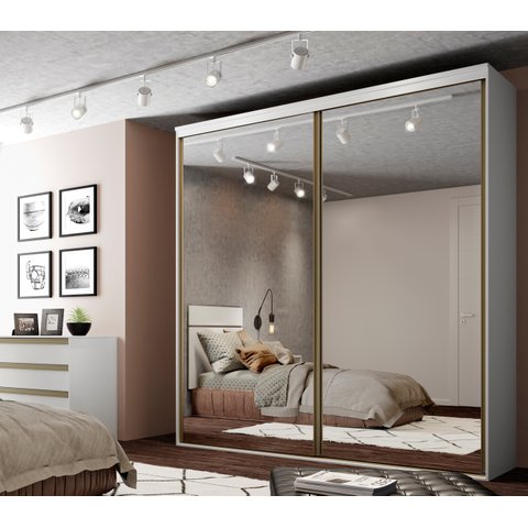 Guarda Roupa Casal com Espelho 2 Portas de Correr MDF Luminum Belmax Branco
