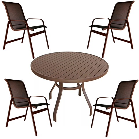 Móveis de Piscina e Jardim Mesa 1,00m + 4 Poltronas Tela Sling
