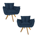 Ver imagem 1 de Conjunto 2 Poltrona Estofada Base Giratória De Madeira Clínica Opala Suede Azul Marinho - LM DECOR