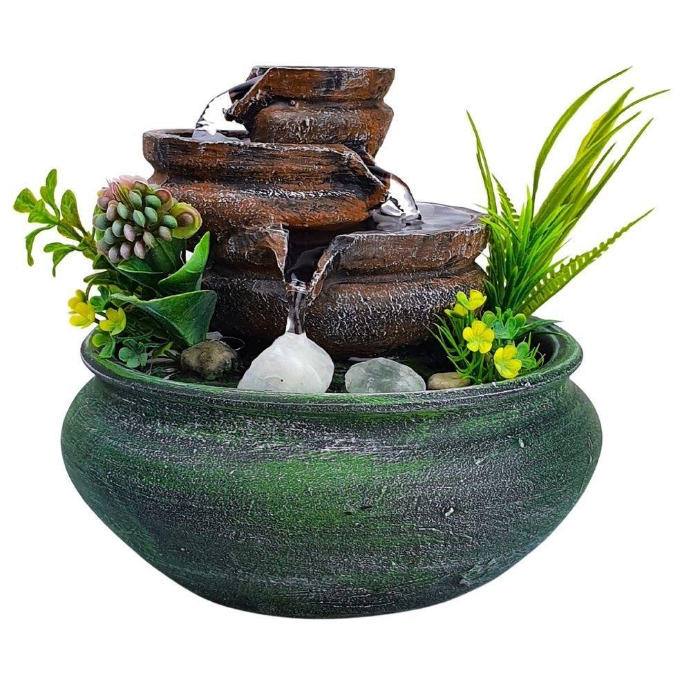 Fonte Cascata de Água Decorativa 3 Quedas Pequena em Resina Cor Verde 110v/220v