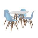 Ver imagem 2 de Conjunto de Mesa Eames Eiffel Madeira Infantil 68cm Quadrado Branco 4 Cadeiras Azul