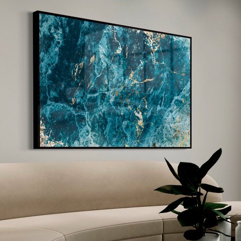 Quadro Decorativo Abstrato Azul Celeste em Moldura Caixa TaColado Moldura Trad 1cm Branca sem Vidro 