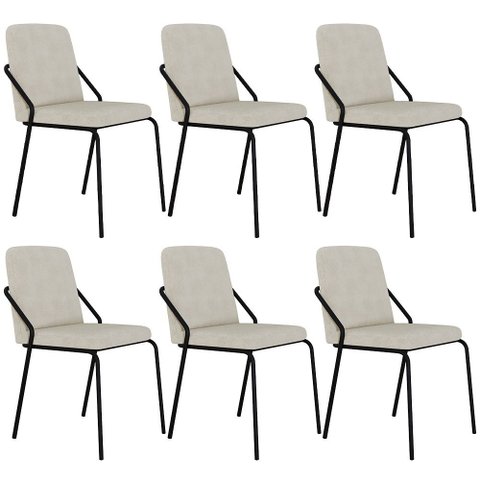 Kit 06 Cadeiras Estofada para Sala de Jantar Loft Preto C01 Bouclê Vanilla - Lyam Decor