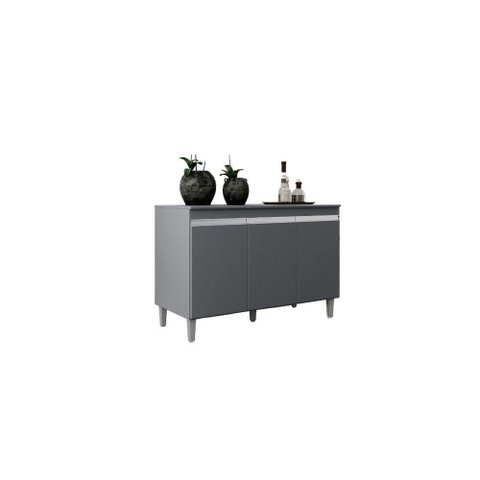 Balcão Gabinete Manu 120cm 3 Portas com Tampo - Cinza