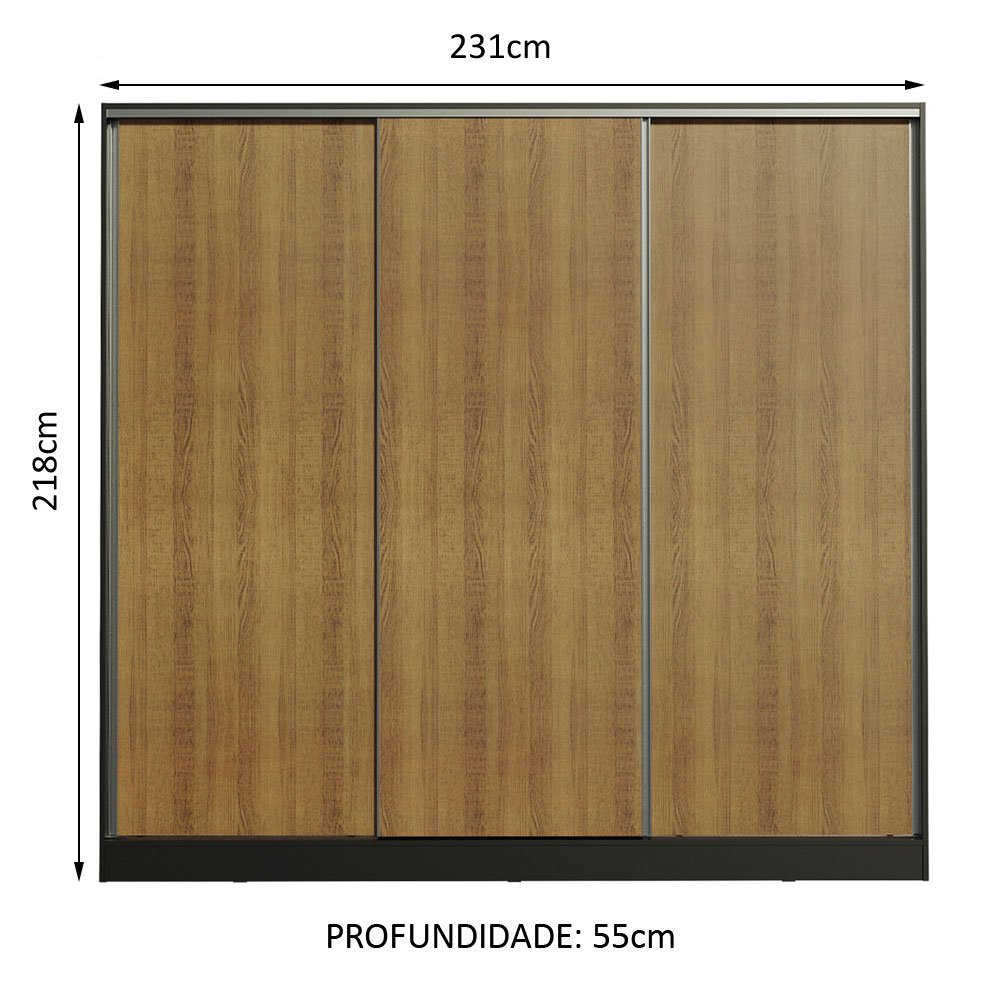 Guarda Roupa Casal 100% Mdf Madesa Royale 3 Portas de Correr - 5