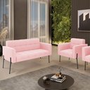 Ver imagem 2 de Sofá Namoradeira e Poltrona Pé de Ferro Preto para Sala Elisa Suede D03 - D'Rossi Rosa Bebê