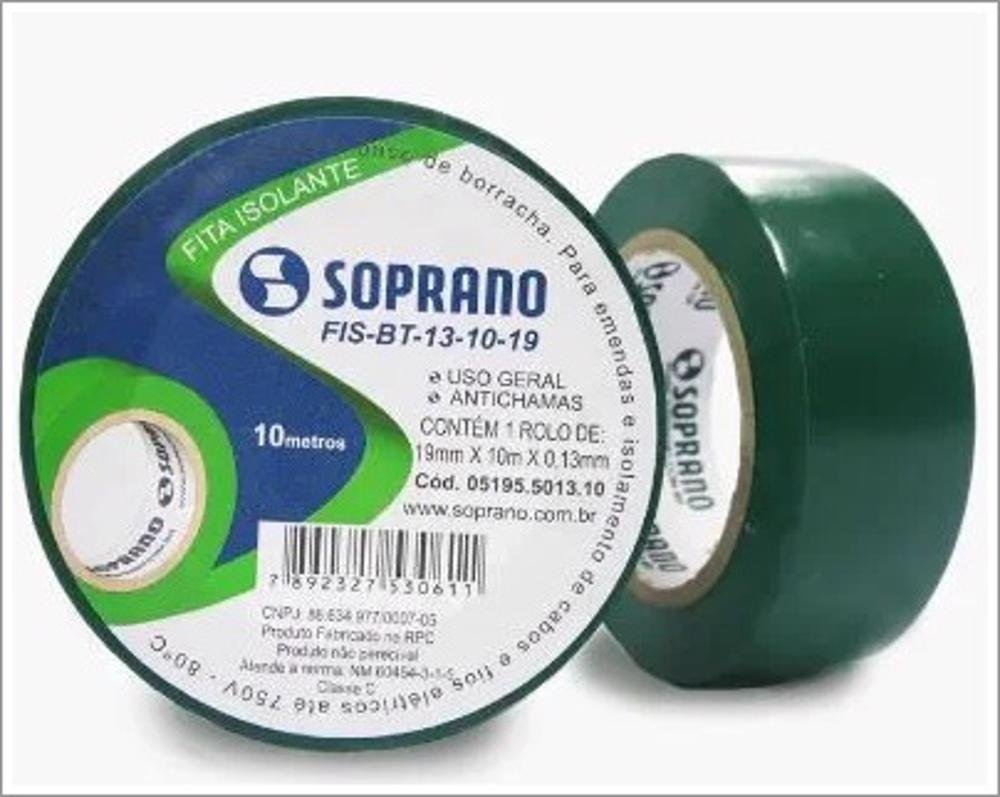 Kit 10 Fitas Isolante Colorida 19mm X 10m Verde Soprano