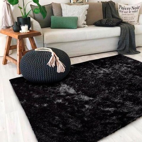 Tapete para Sala Peludo Fofinho 1,00Mx1,50M Preto Casa Dona