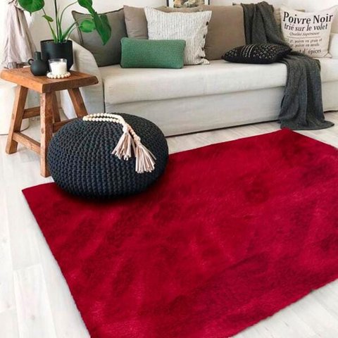 Tapete para Sala Peludo Fofinho 1,00Mx1,50M Vermelho Casa Dona