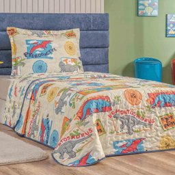 Enxoval Kit Colcha + Jogo de Cama Lençol Bouti Solteiro Infantil Kids 4 Peças - Dino - 1
