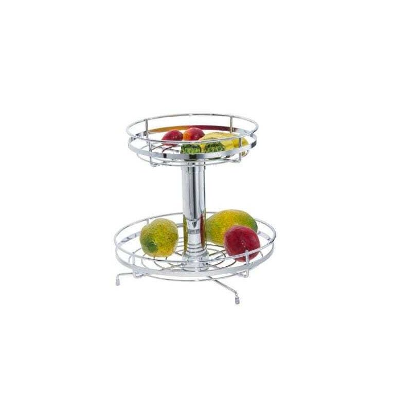 Fruteira Redonda Giratoria de Mesa com Vidro - Prata com Metalico - Sch2413 - Aramados Schmitt