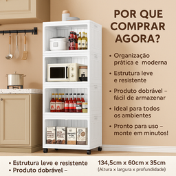 Armario Multifuncional Empilhavel 4 Andares Porta Dupla Rodinha Rodinha 360° Multiuso - 4