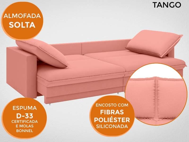 Sofá Tango 2,60M Sem Caixa, Retrátil e Reclinável Velosuede Rose - Netsofás - 4