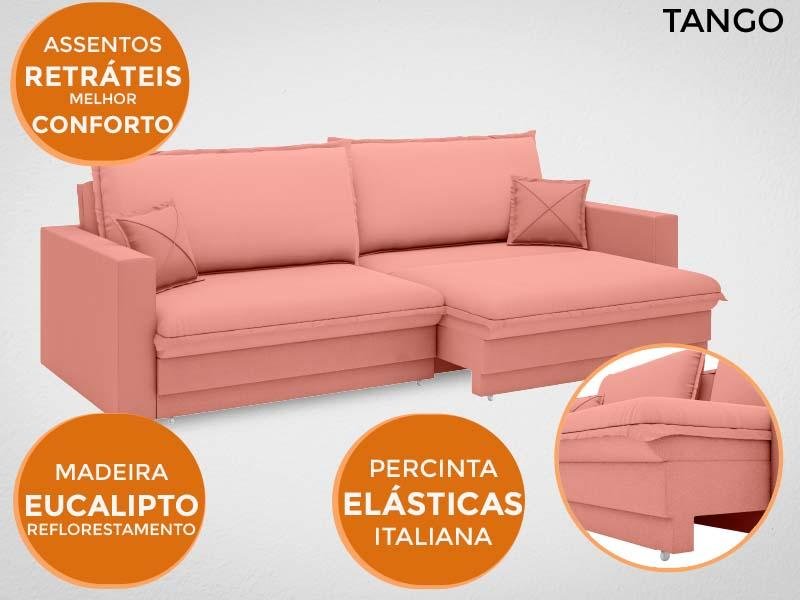Sofá Tango 2,60M Sem Caixa, Retrátil e Reclinável Velosuede Rose - Netsofás - 5