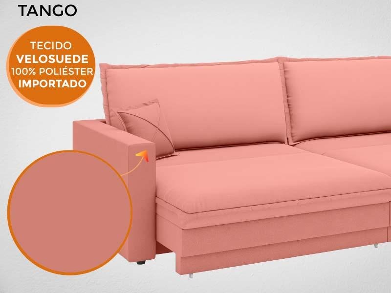 Sofá Tango 2,60M Sem Caixa, Retrátil e Reclinável Velosuede Rose - Netsofás - 6