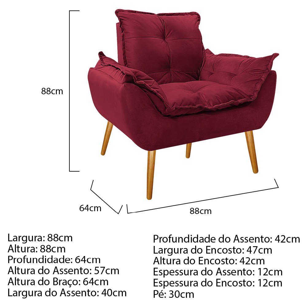 Poltrona Cadeira Decorativa Opala Suede Bordô Pés Palito para Recepção Sala Consultório Escritório - 4