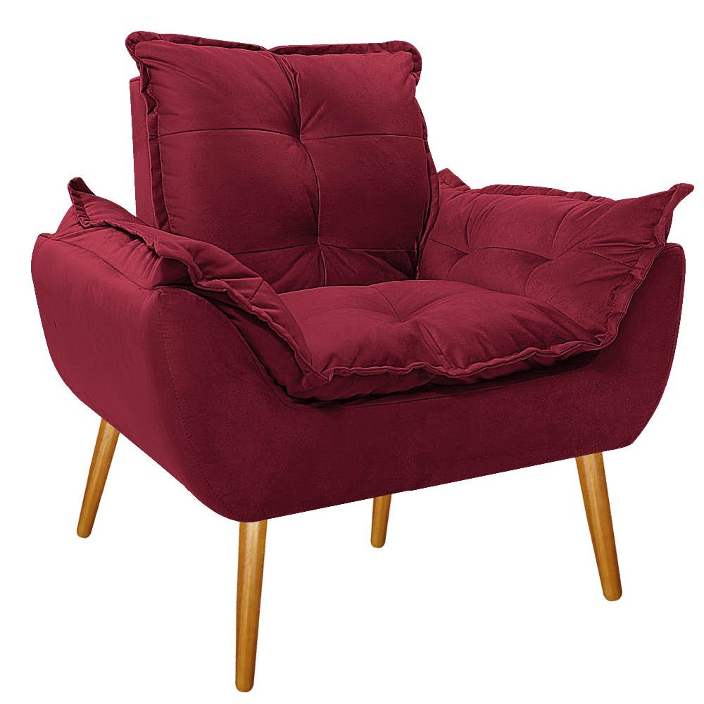 Poltrona Cadeira Decorativa Opala Suede Bordô Pés Palito para Recepção Sala Consultório Escritório - 1