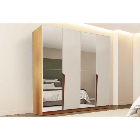 Guarda Roupa Casal 4 Portas (2 C/ Espelho) e 4 Gavetas Porto Freijo/creme - Politorno