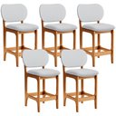 Ver imagem 1 de Kit 05 Banquetas Baixa Bar Cozinha Sala Jantar Fixa Betta L02 Imbuia Linho Cinza - Lyam Decor Banque