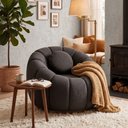 Ver imagem 1 de Poltrona Decorativa Giratória Concha c/Almofada Boucle Cinza Escuro Abobora - Vimont Moveis