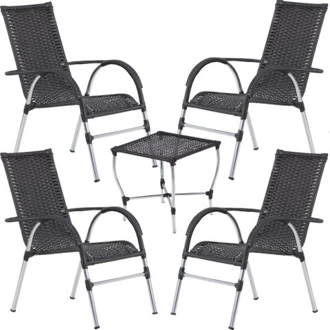 Jogo 4 Cadeiras e Mesa Área Jardim Edicula Piscina Churrasqueira - Preto