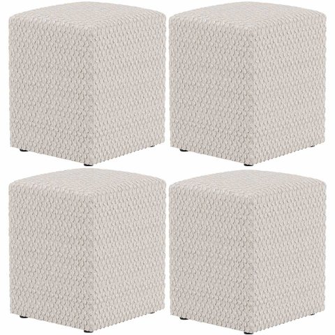 Kit 04 Puffs Quadrado L02 Decorativo Bouclê Cru - Lyam Decor