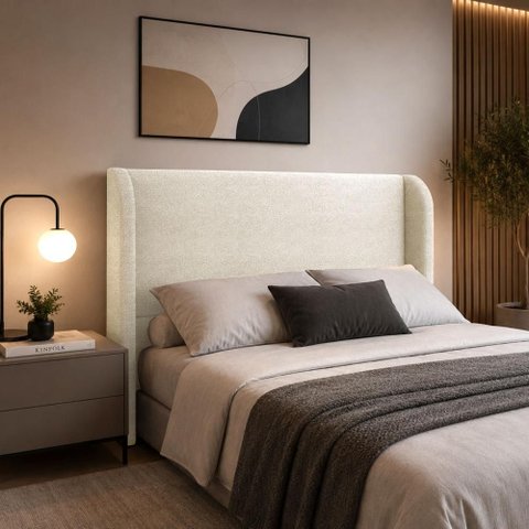 Cabeceira Casal Estofada Ideal para Cama King 190cm Bouclé - Bege