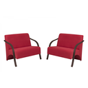 Ver imagem 1 de Kit 2 Poltronas Namoradeira 2 Lugares Vênus D Salla Suede Braço Madeira Vermelho