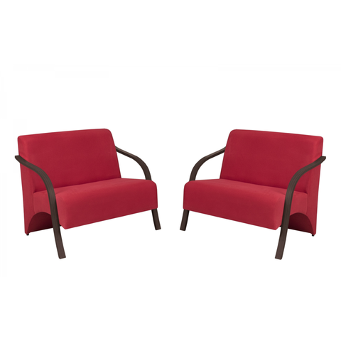 Kit 2 Poltronas Namoradeira 2 Lugares Vênus D Salla Suede Braço Madeira Vermelho