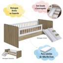 Ver imagem 3 de Cama Montessoriana Solteiro com Escada e Escorrega Aft010 Affetto Aveiro Oak Branco Completa Móveis