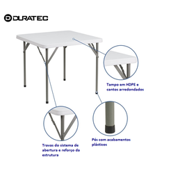 Mesa Quadrada com Pés Dobráveis 86cm Duratec - 5