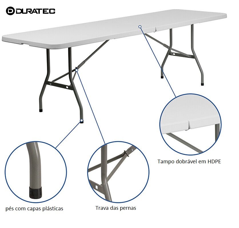 Mesa com Pés Dobráveis 2,4m Duratec - 3