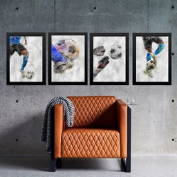 Kit 4 Quadros Decorativos Futebol 33x24cm:madeira Preta - 1