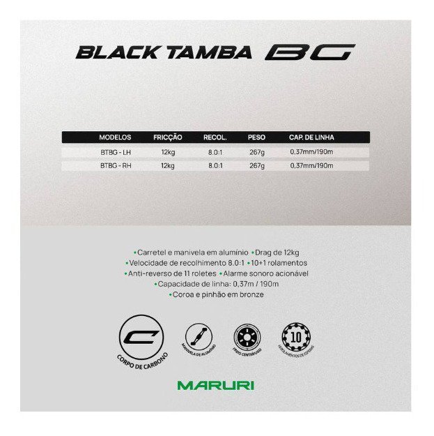 Carretilha Maruri Black Tamba Bg 8.0:1 Drag 12kg Direita - 6