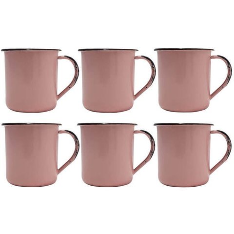 Jogo 6 Canecas Xícaras De 70ml Chá Café Esmaltadas Cozinha Rosa