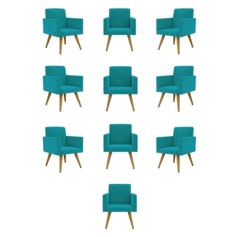 Kit 10 Cadeiras Poltronas Decorativa - Escritório - Recepção Cor:azul-turquesa