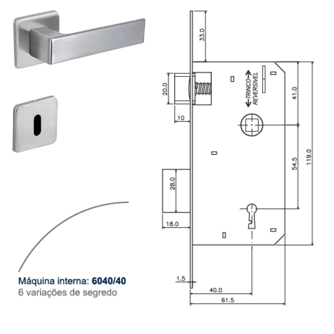 Fechadura Interna Chess - Cromado Escovado (40mm) Arouca - 2