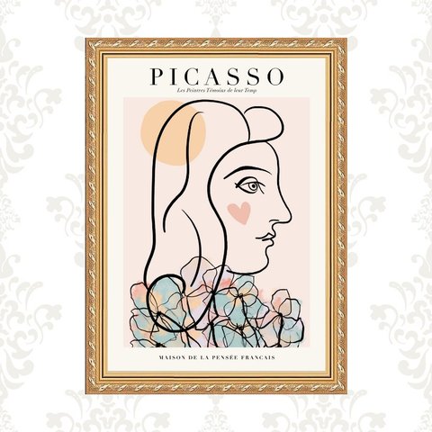 Quadro Moldura Dourada Picasso - Flores 24x18cm:com Acetato
