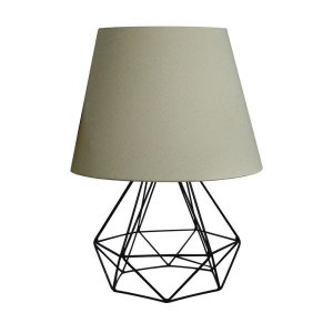 Abajur Sala Ou Quarto Base Aramado e Cúpula de Algodão - Preto e Bege