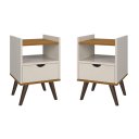 Ver imagem 1 de Mesa de Cabeceira Alice com 2 Unidades Gaveta e Pés Retro:Off White/Freijó