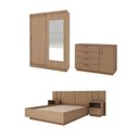 Ver imagem 2 de Kit Guarda Roupas 2 Portas, Cama Casal e Complementos de Quarto Araçá CabeCasa MadeiraOriginals Marrom/Nogueira