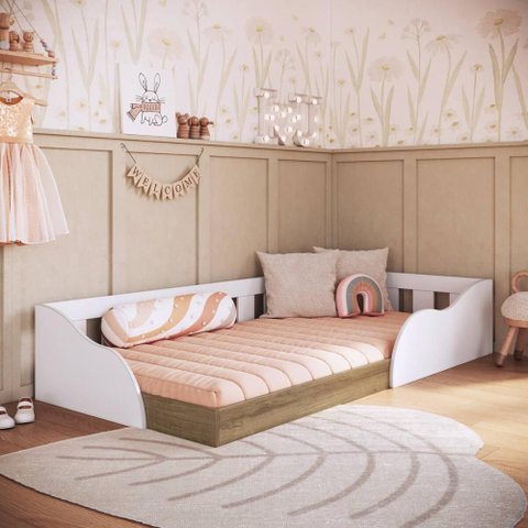 Cama Infantil Montessoriana 84,5cm com Cantos Arredondados Cor:branco