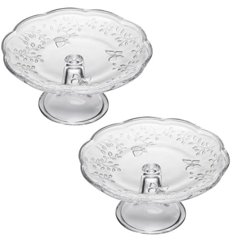 Kit 2 Boleiras com Pé 19cm Cristal Lyor Suporte para Bolo Torta New Butterfly