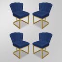 Ver imagem 1 de Kit 04 Cadeiras Flor Salão Azul Marinho - Base Ferro Dourado