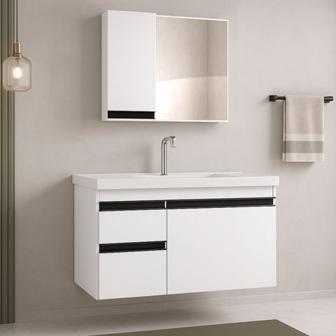 Kit Armário de Banheiro Fimap Gabinete com Cuba Lavatório King 73cm Fimap Branco