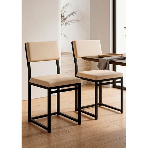 Cadeira Jantar Estofado Aço Preto Kit 2 Cadeira Bossa