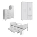Ver imagem 1 de Kit Quarto Completo Cama Luna Plus + Colchão + Cômoda Versátil + Guarda-Roupa Paris Branco