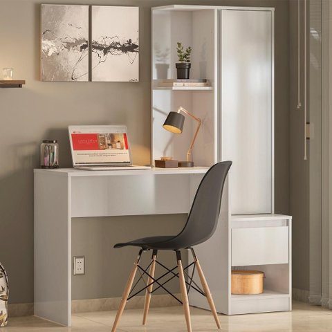 Escrivaninha com Armario 1 Porta 1 Gaveta 1 Nicho Office Bélgica - Branco