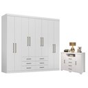 Ver imagem 1 de Guarda Roupa Casal 8 Portas 6 Gavetas Master e Cômoda Havana Master com Pés Branco Brilho - Santos a