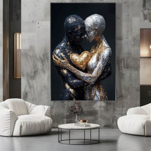 Quadro Decorativo a Conexão entre Almas Dourado Prata Sala Quarto Casa Escritório